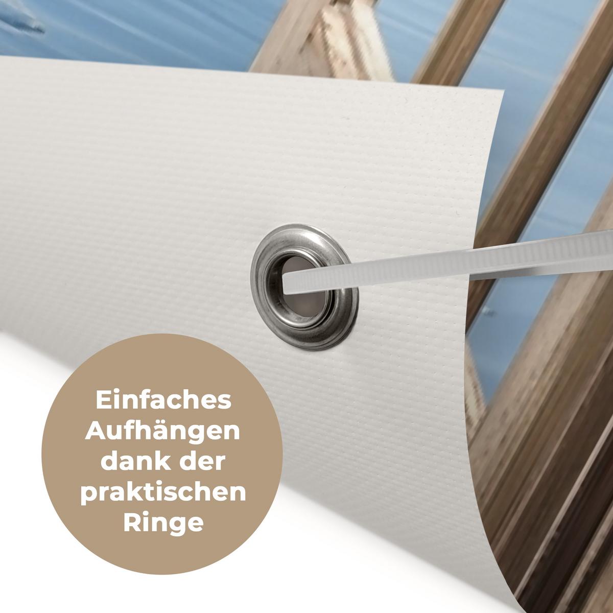GARTENPOSTER Aussicht - Strand - Fenster - Dünen - Meer Bild 120x180 cm - Hellblau, Kunststoff (120/180/0.2cm) - OnlyWow