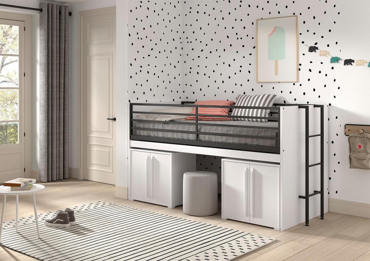 HALBHOCHBETT 90x200 Keelia Weiß mit Schreibtisch Stauraum - Weiß, Kunststoff (90/200cm) - 58aufmkessel