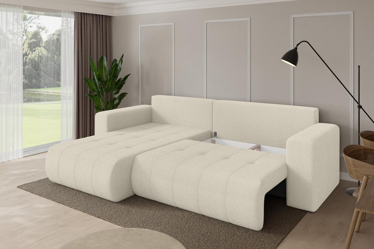 ECKSOFA mit Schlaffunktion Ottomane Links MILA-L 277x194x86 Beige Bouclé - Sandfarben/Beige, Holzwerkstoff/Kunststoff (277/194cm) - ALTDECOR
