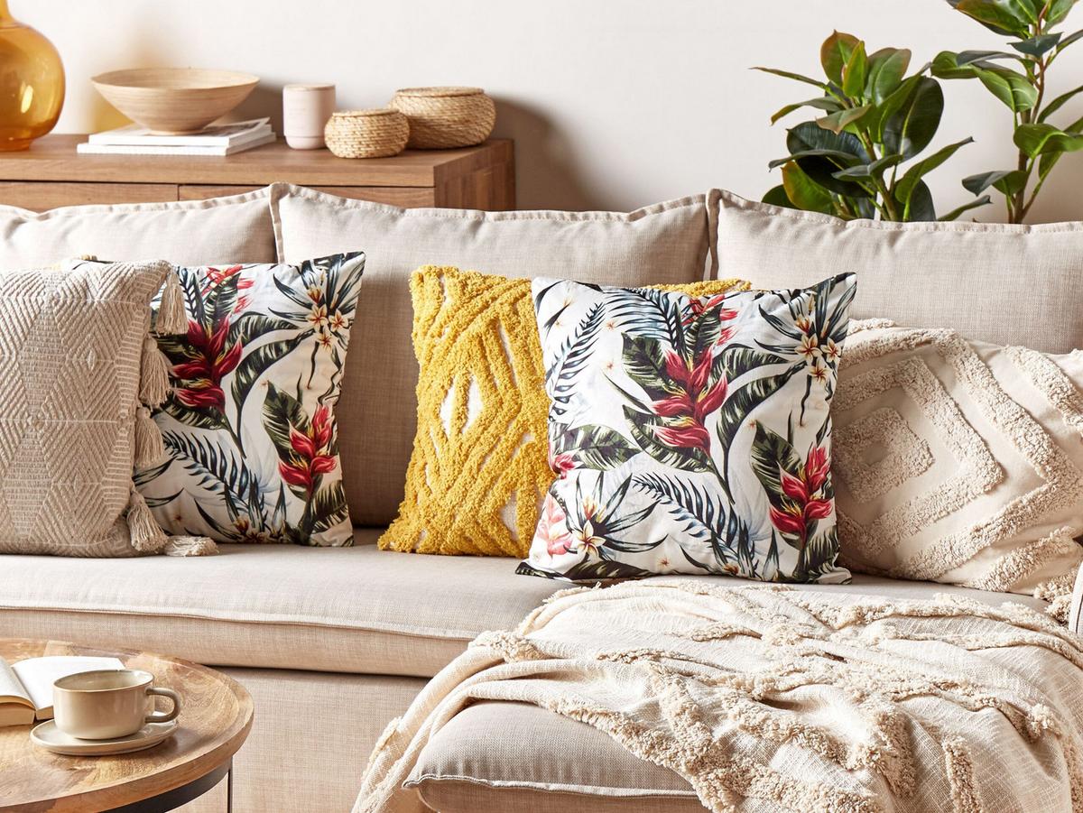 DEKOKISSEN 2er-Set Cremeweiß 45/45 cm Edelweiss - Ecru, Textil (45/45cm) - Beliani