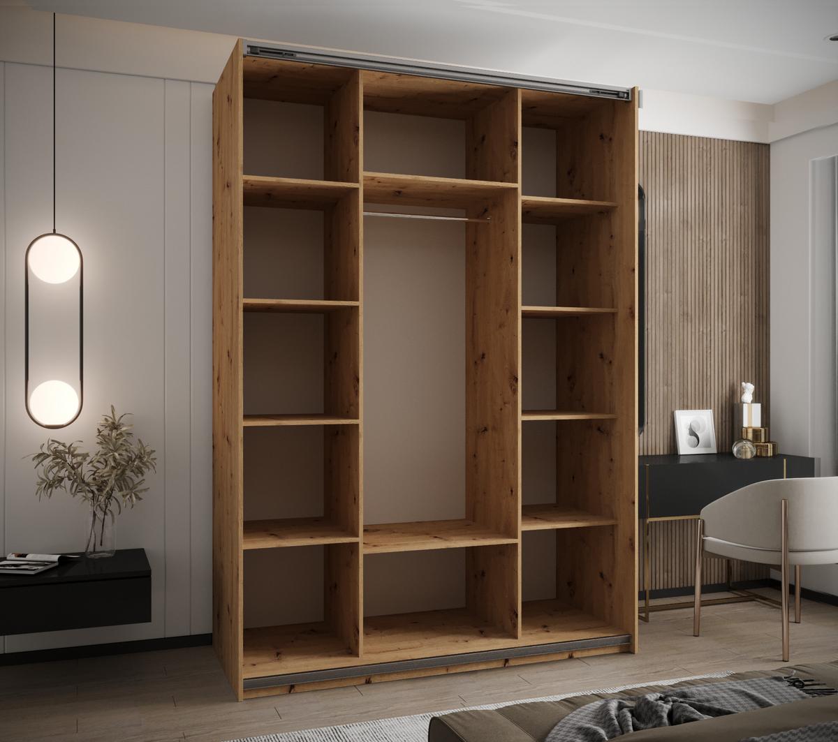 SCHWEBETÜRENSCHRANK 245,5/160/64 2-türig - Silberfarben/Schwarz, Holz/Metall (160/245/64cm) - Abiks Möbel