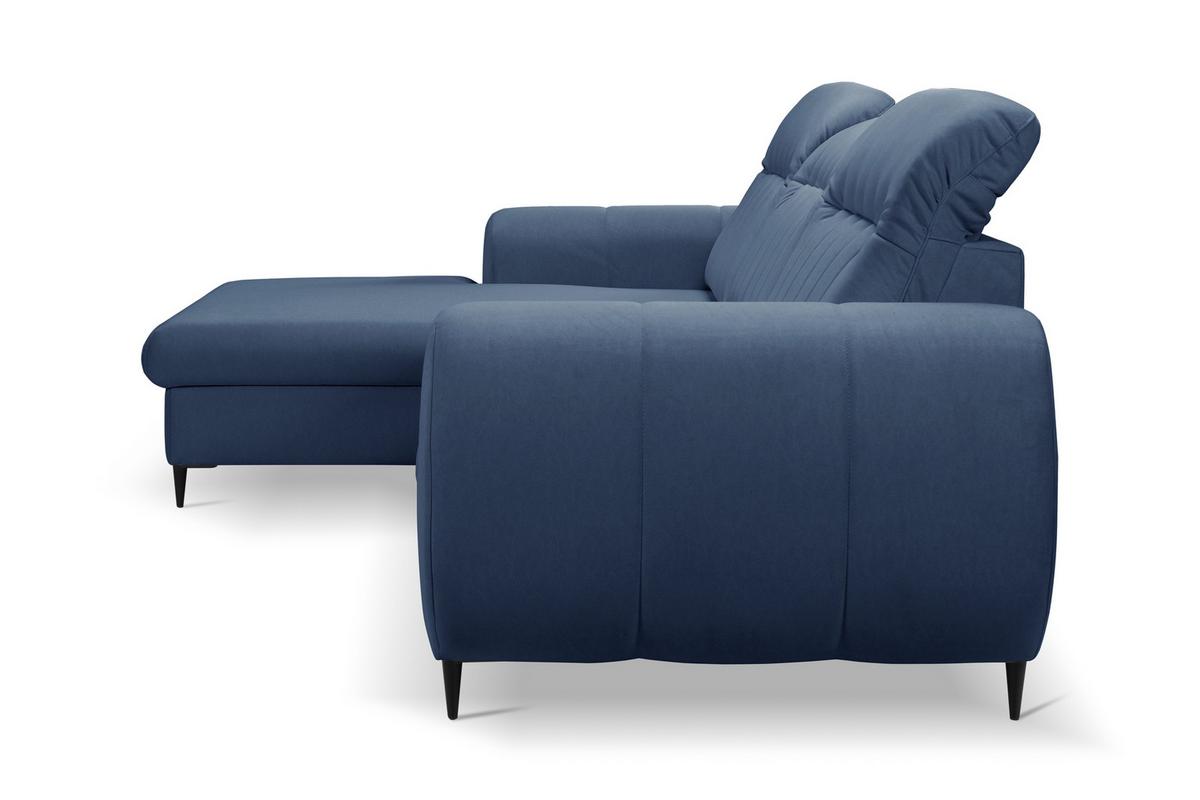 ECKSOFA PURO L-S Dunkelblau Plüsch-Stoff mit Schlaffunktion - Dunkelblau, Holz (275/166cm) - MASSENO