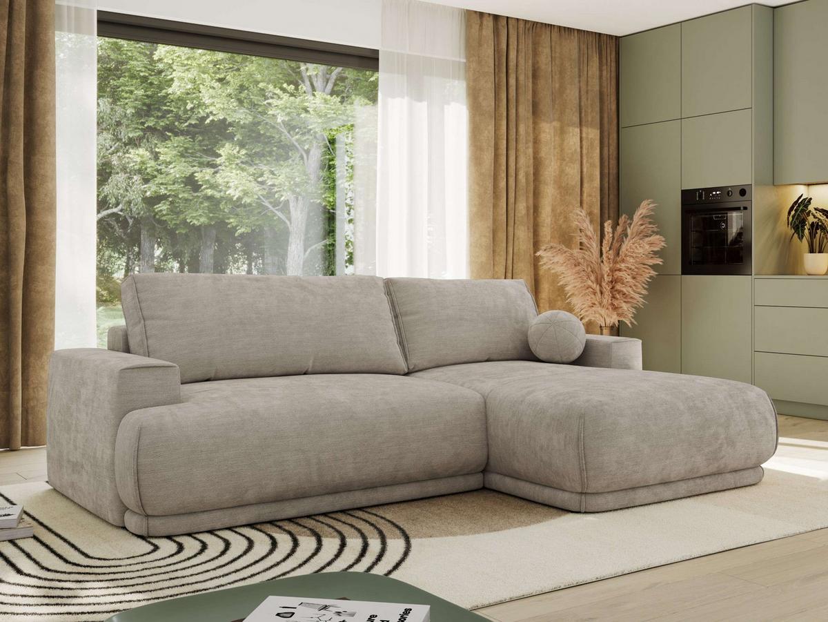 ECKSCHLAFSOFA RINA L Hellgrau Schenille glatt - rechts - Hellgrau/Schwarz, Kunststoff/Textil (170/267cm) - MKS