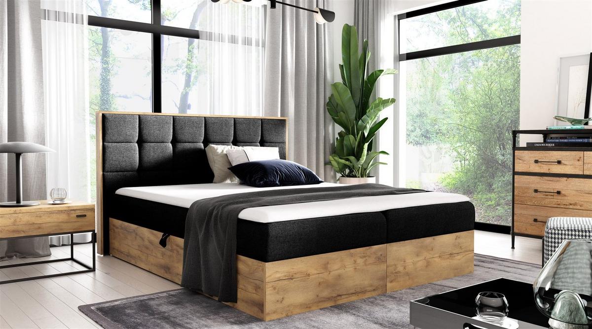 BOXBETT Kalypso überlänge Faro - Schwarz, Holzwerkstoff/Textil (140/220cm) - Fun Möbel