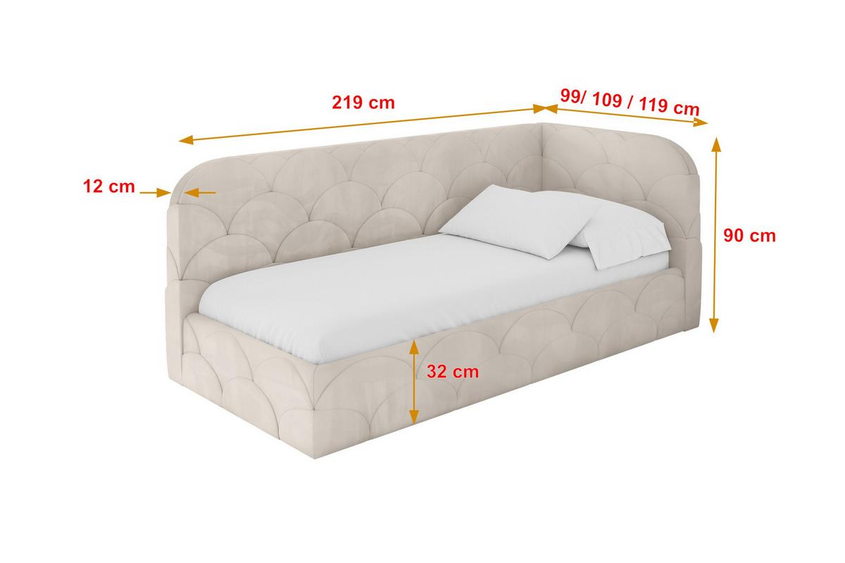 EINZELLBETT Jugendbett mit Bettkasten, Links - ELRY 80x200 Beige - Ecru, Holzwerkstoff/Textil (80/200cm) - ALTDECOR