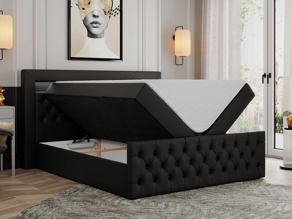 BOXBETT GOLD-9 LED 200/200 Schwarz Kunstleder - H4 - Schwarz, Holz/Textil (200/200cm) - MKS