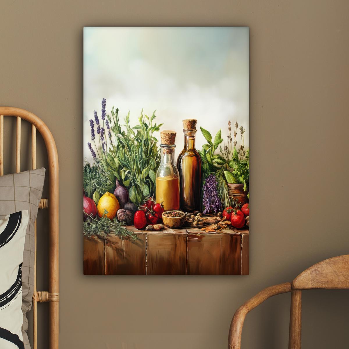 LEINWANDBILD Stilleben - Kräuter - Gewürze - Früchte - Farbenfroh Wanddeko 40x60 cm - Grün, Textil (40/60cm) - MuchoWow