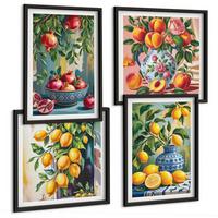 BILDER SET 4er Set - 50x50 cm & 40x60 cm Schwarzer Rahmen - Fruchtzusammensetzungen - Schwarz, Kunststoff (50/50cm) - TULUP