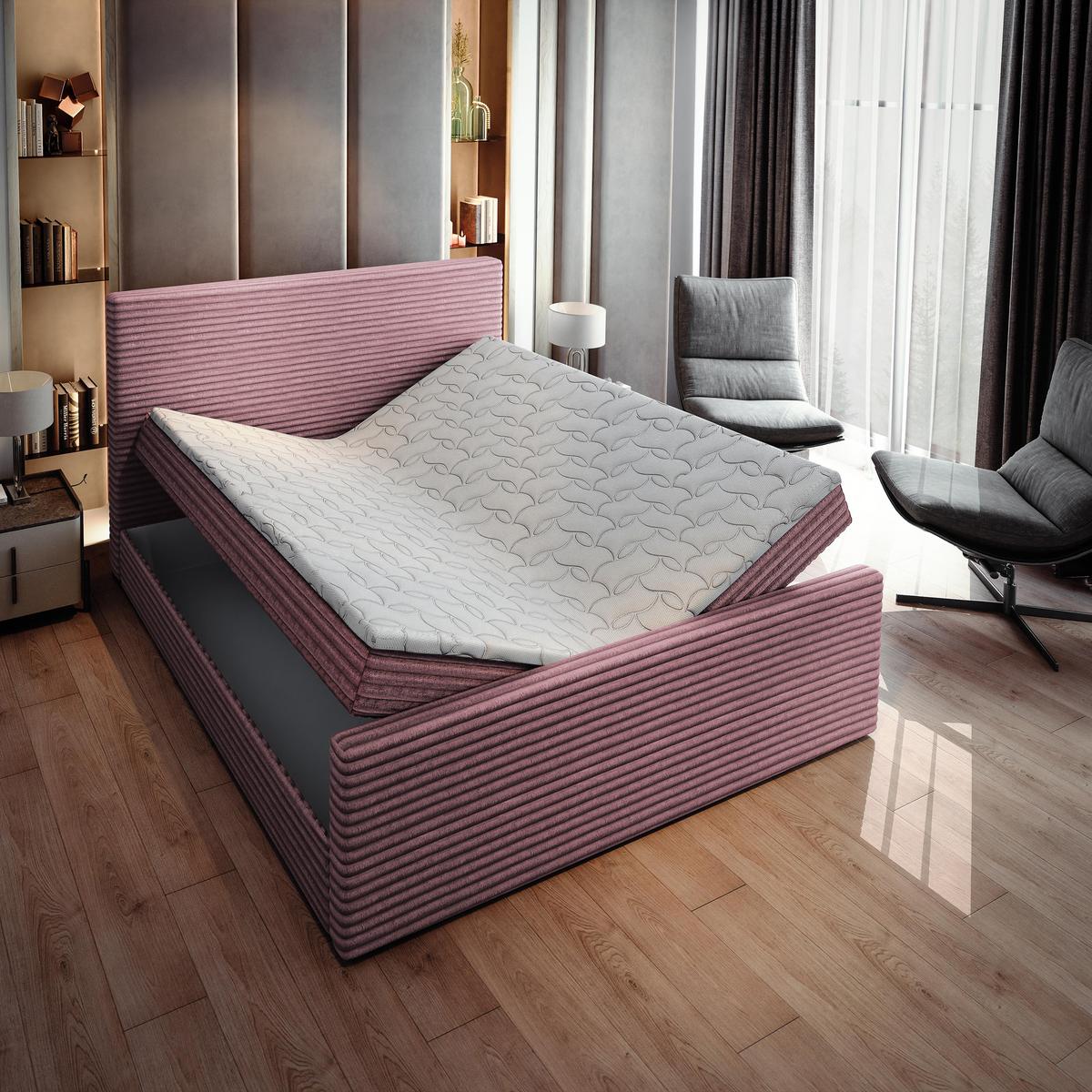 BOXBETT BRENTO 160x200 cm mit Matratze und Topper - Rosa - Rosa, Holz (160/200cm) - MASSENO