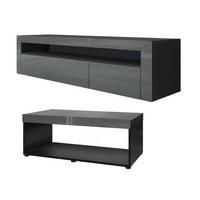 WOHNZIMMERSET Berlin Grau Hochglanz - Grau, Holzwerkstoff (155/46/40cm) - Vladon
