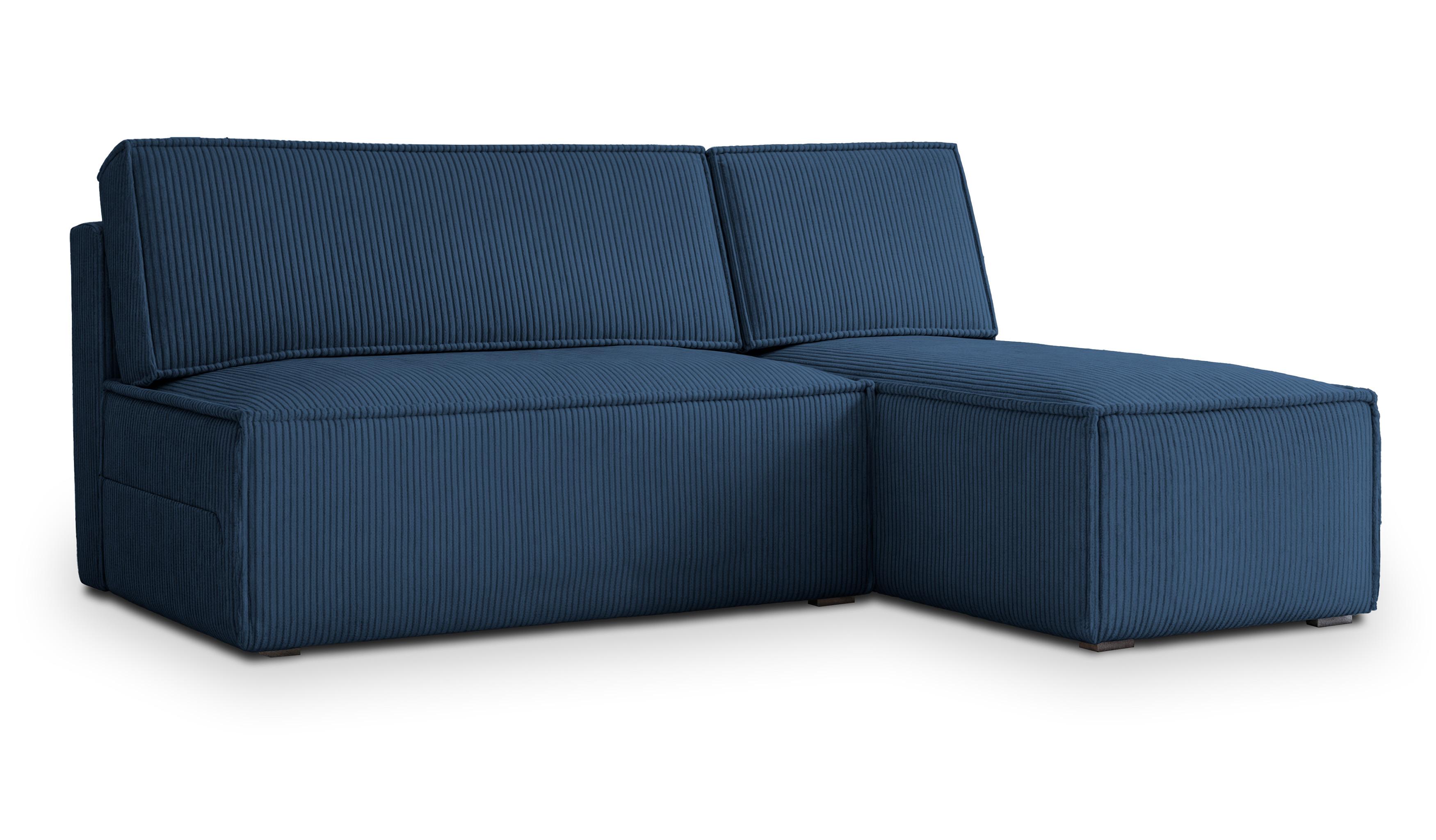 ECKSOFA BRISO P Blau Kordstoff mit Schlaffunktion - Blau/Grau, Holz/Kunststoff (200/140cm) - MASSENO