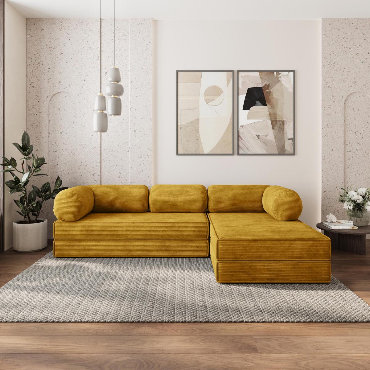 ECKSOFA ETERA modulares Boneless Sofa mit Schlaffunktion Gelb Kordstoff - Gelb, Textil (270/160cm) - MASSENO