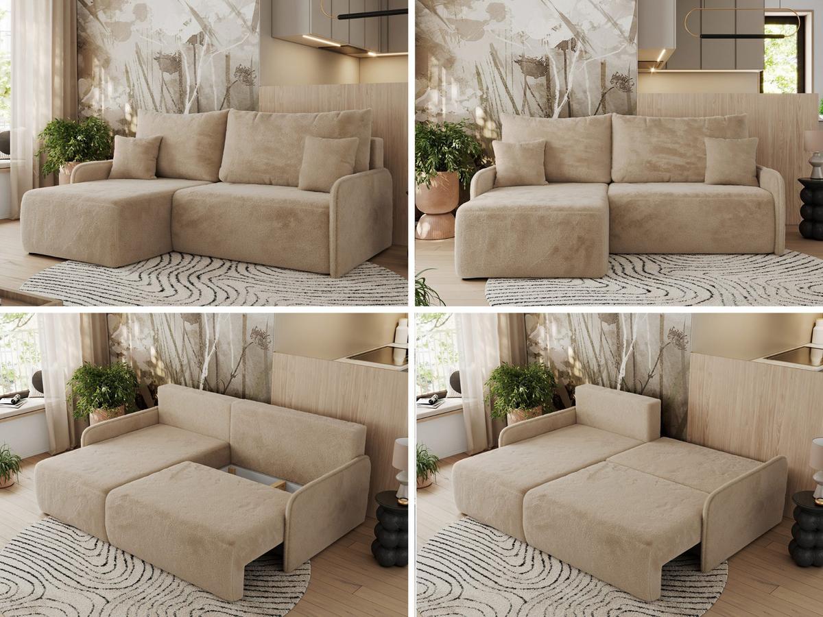 ECKSCHLAFSOFA ARPA L Beige Plüsch - links - Beige/Schwarz, Kunststoff/Textil (198/150cm) - MKS