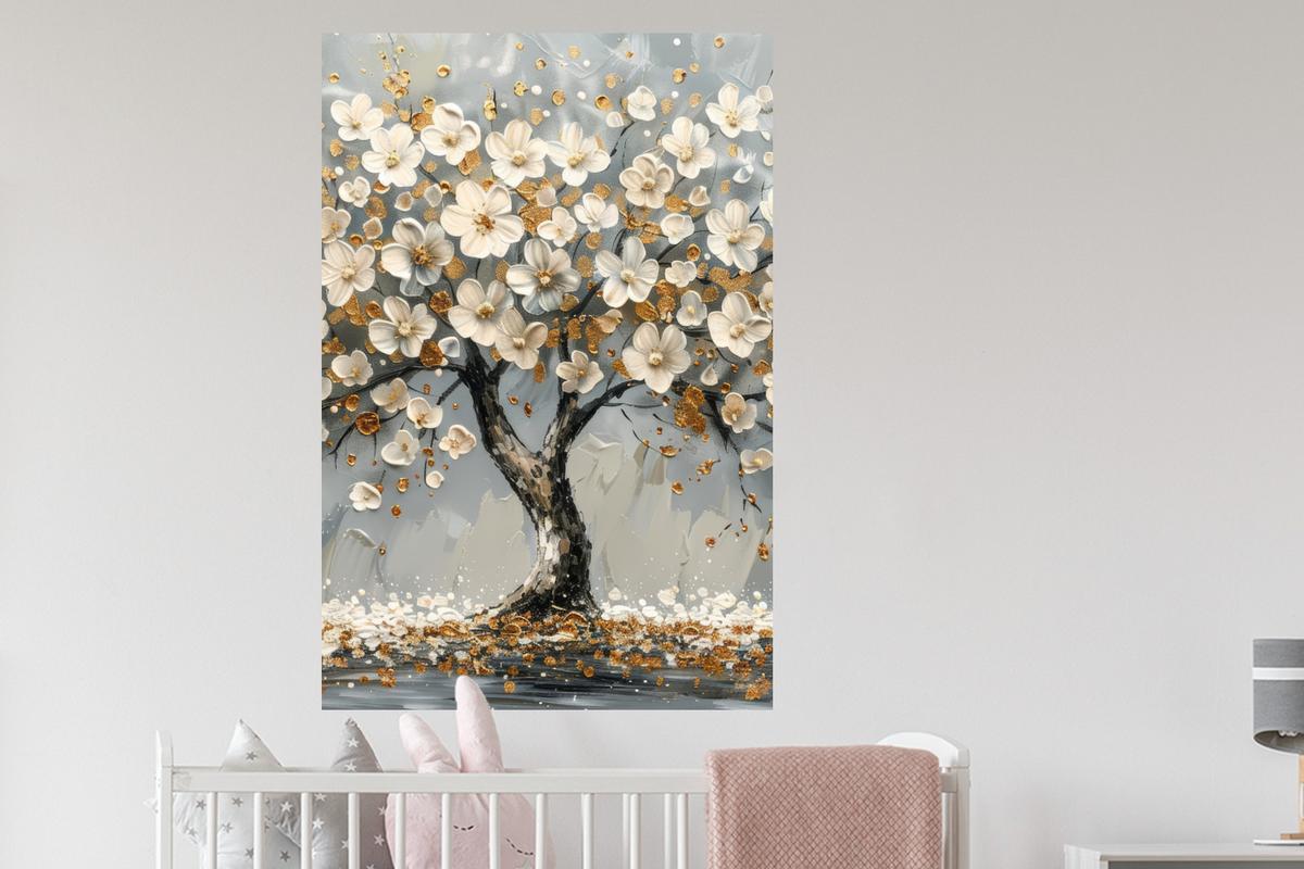 WANDTATTOO Baum - Blumen - Weiß - Natur - Kunst Wandaufkleber 80x120 cm - Weiß, Kunststoff (80/120/0.1cm) - MuchoWow