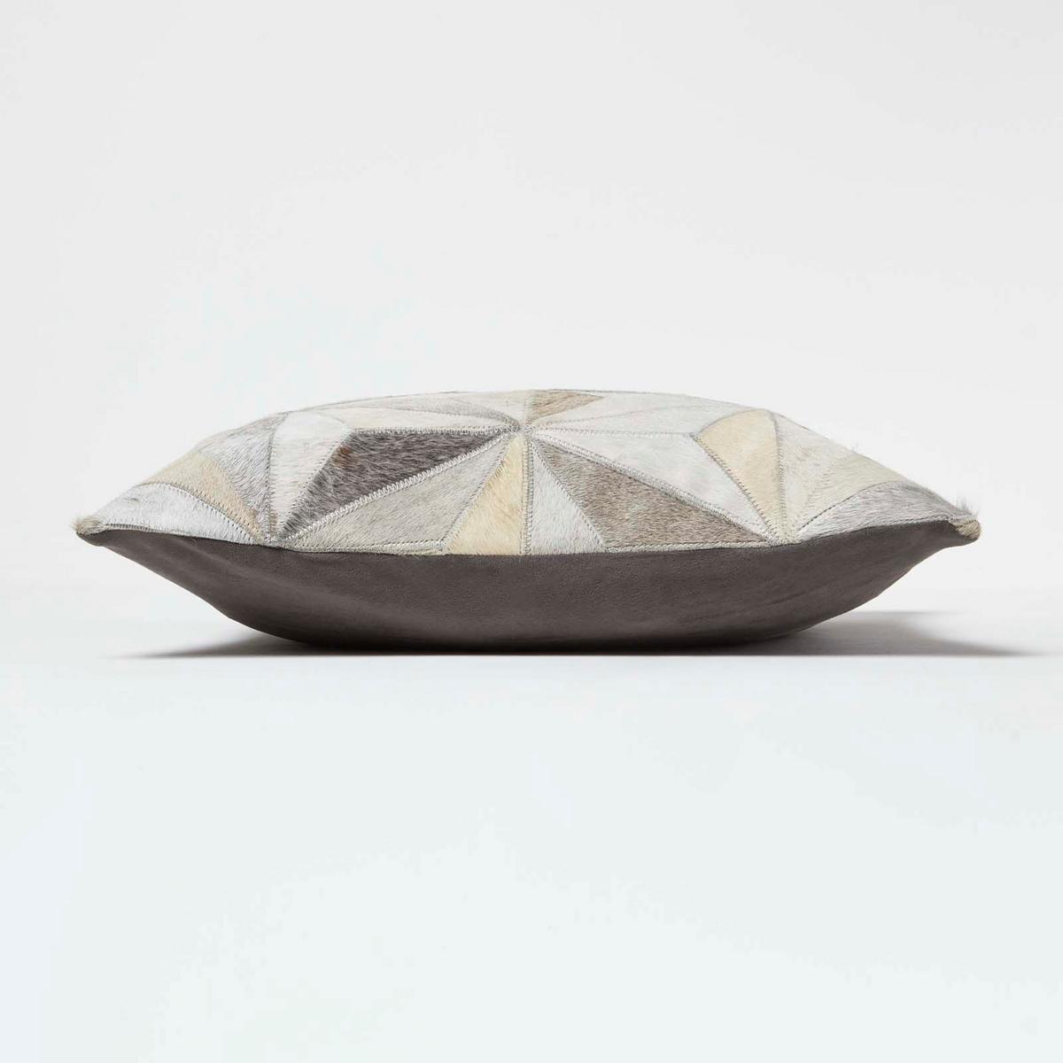 PATCHWORK-KISSEN Fell & Leder 45/45 cm geometrisch - Multicolor, Leder/Textil (45/45cm) - Homescapes