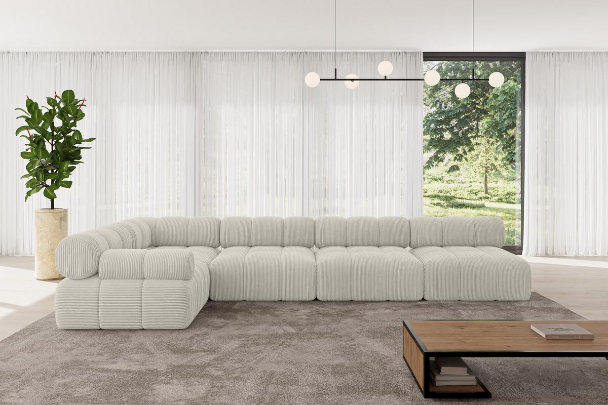 ECKSOFA modulares Sofa Mende-L3 - 380x190x70 cm Creme Cord - Hellgrau/Creme, Holzwerkstoff/Textil (380/190cm) - ALTDECOR