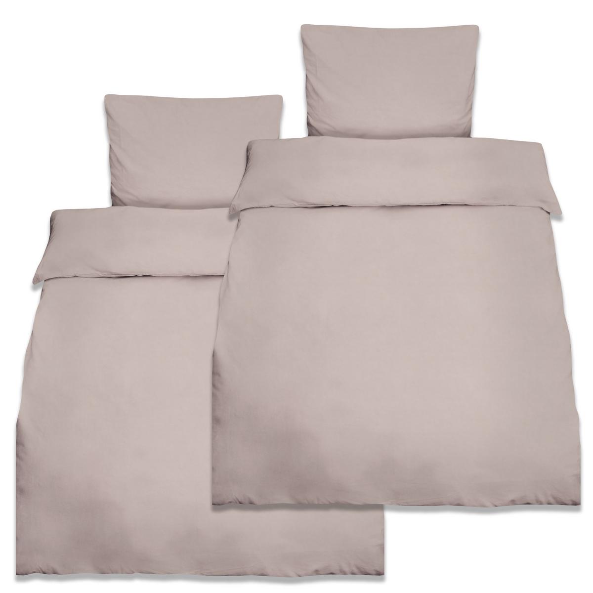 BETTWÄSCHE Julie 135/200 cm + Kissenbezug 80/80 cm Taupe Renforcé 2er Set - Taupe, Textil (135/200cm)