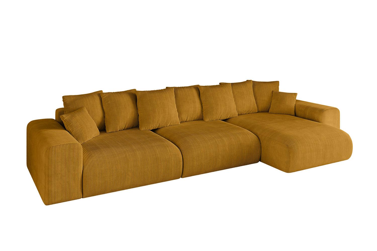 ECKSOFA Ottomane rechts ESKAR-L2 364x176x72 Currygelb Cord - Currygelb/Schwarz, Holzwerkstoff/Kunststoff (176/364cm) - ALTDECOR