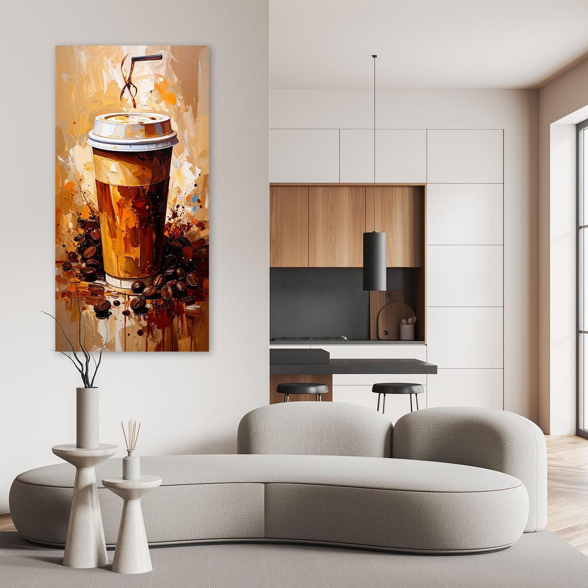 LEINWANDBILD Becher Kaffee Getränke 60x120cm - Braun, Textil (60/120cm) - Feeby