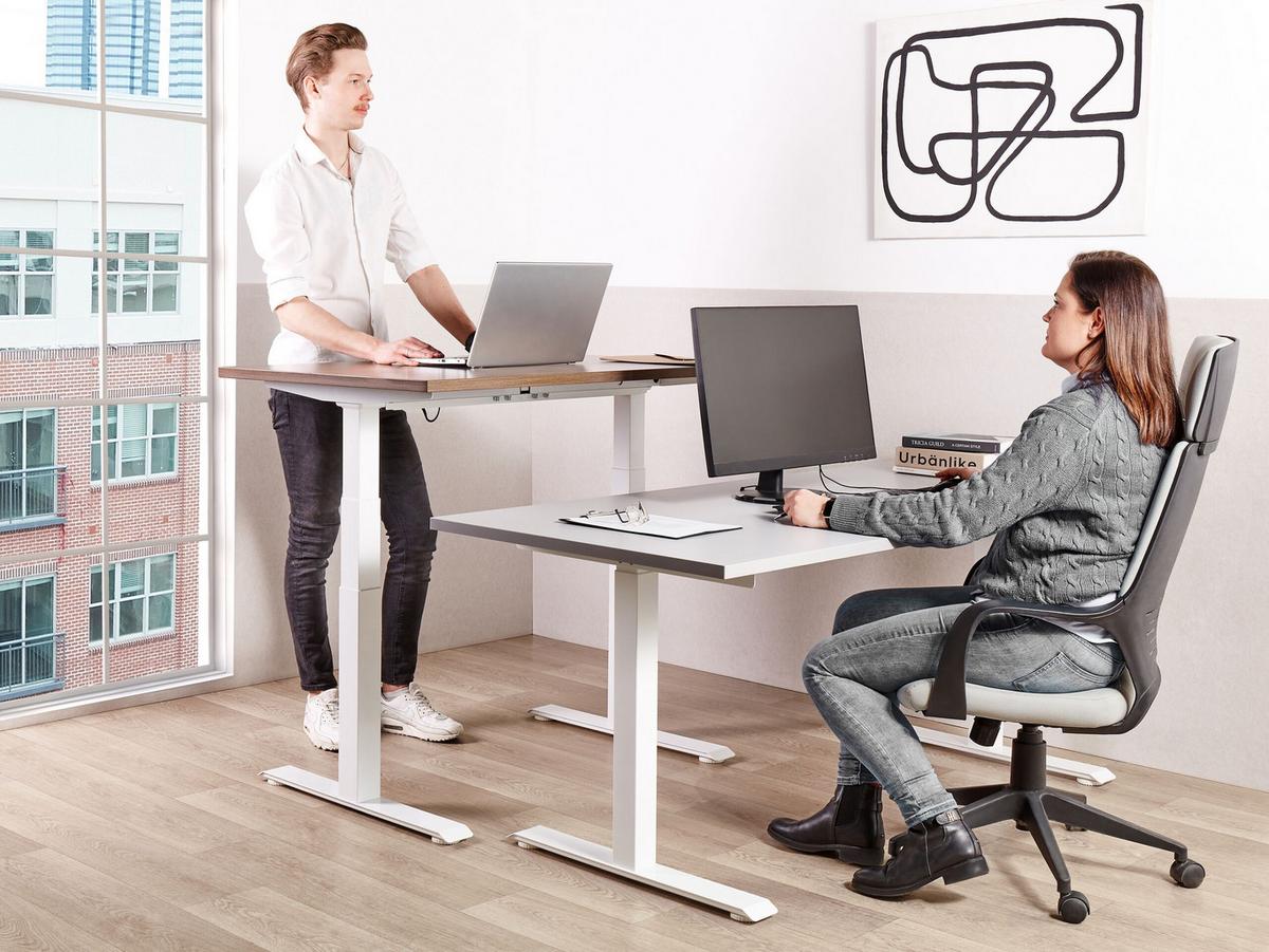 SCHREIBTISCH grauweiß 120/72 cm elektrisch höhenverstellbar Destin III - Weiß/Grau, Holz (72/120/63cm) - Beliani