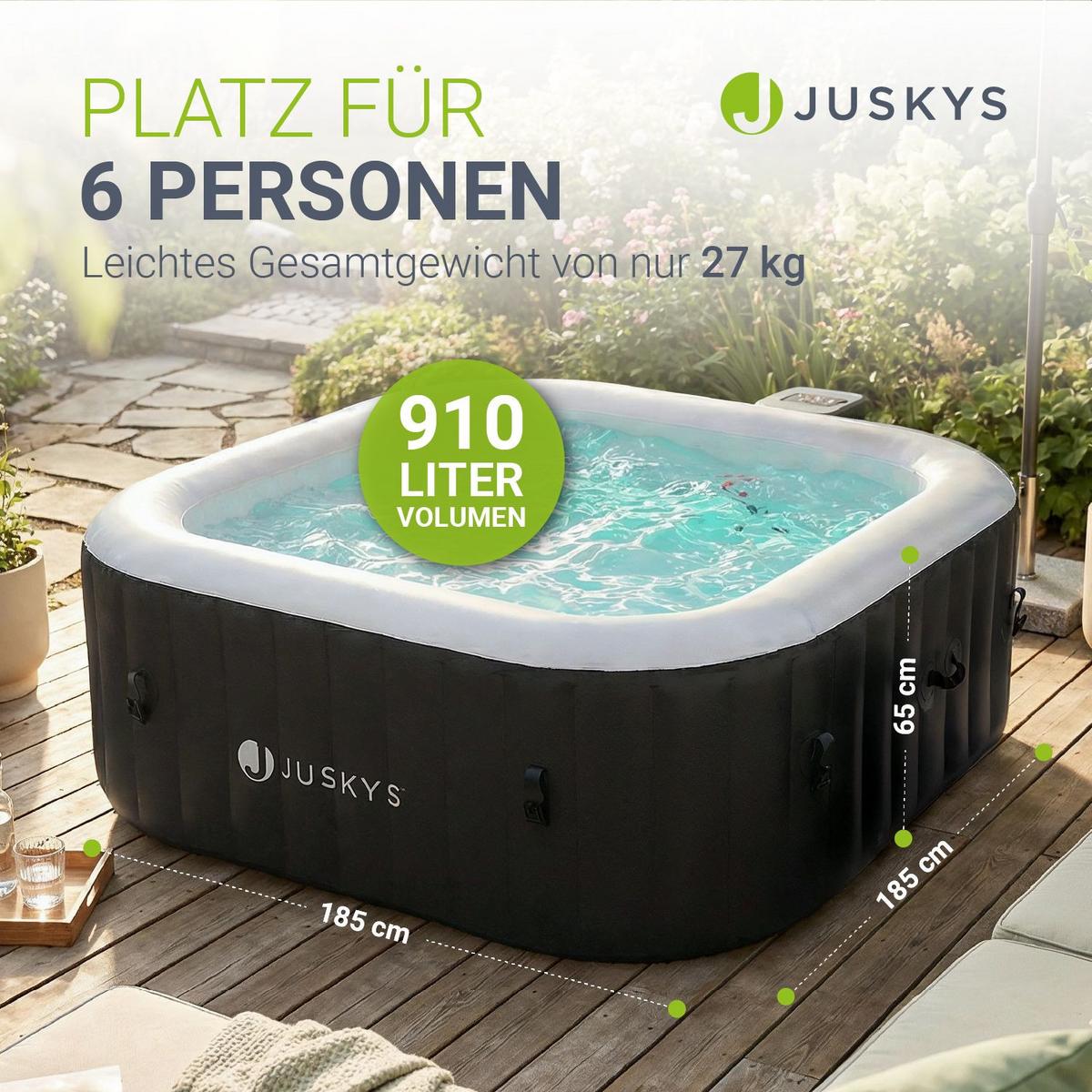 WHIRLPOOL SpaLuxe aufblasbar 185x185x65 cm schwarz/weiß - Schwarz, Kunststoff (185/65/185cm) - Juskys
