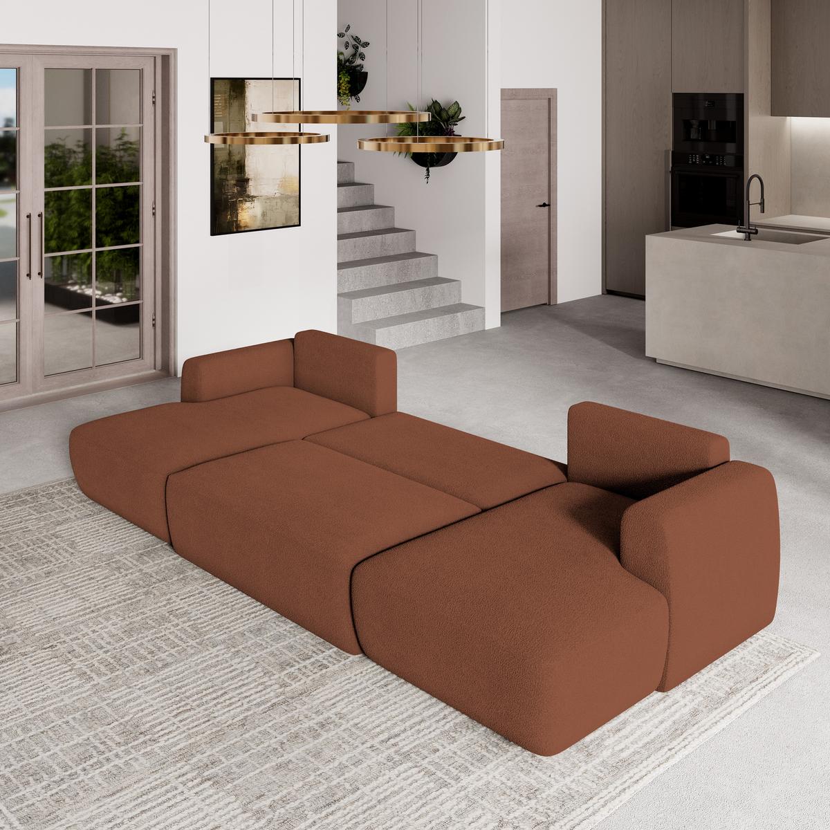 WOHNLANDSCHAFT SENTUM N Orange Boucle-Stoff mit Schlaffunktion - Schwarz/Orange, Holz/Kunststoff (330/90/148cm) - MASSENO