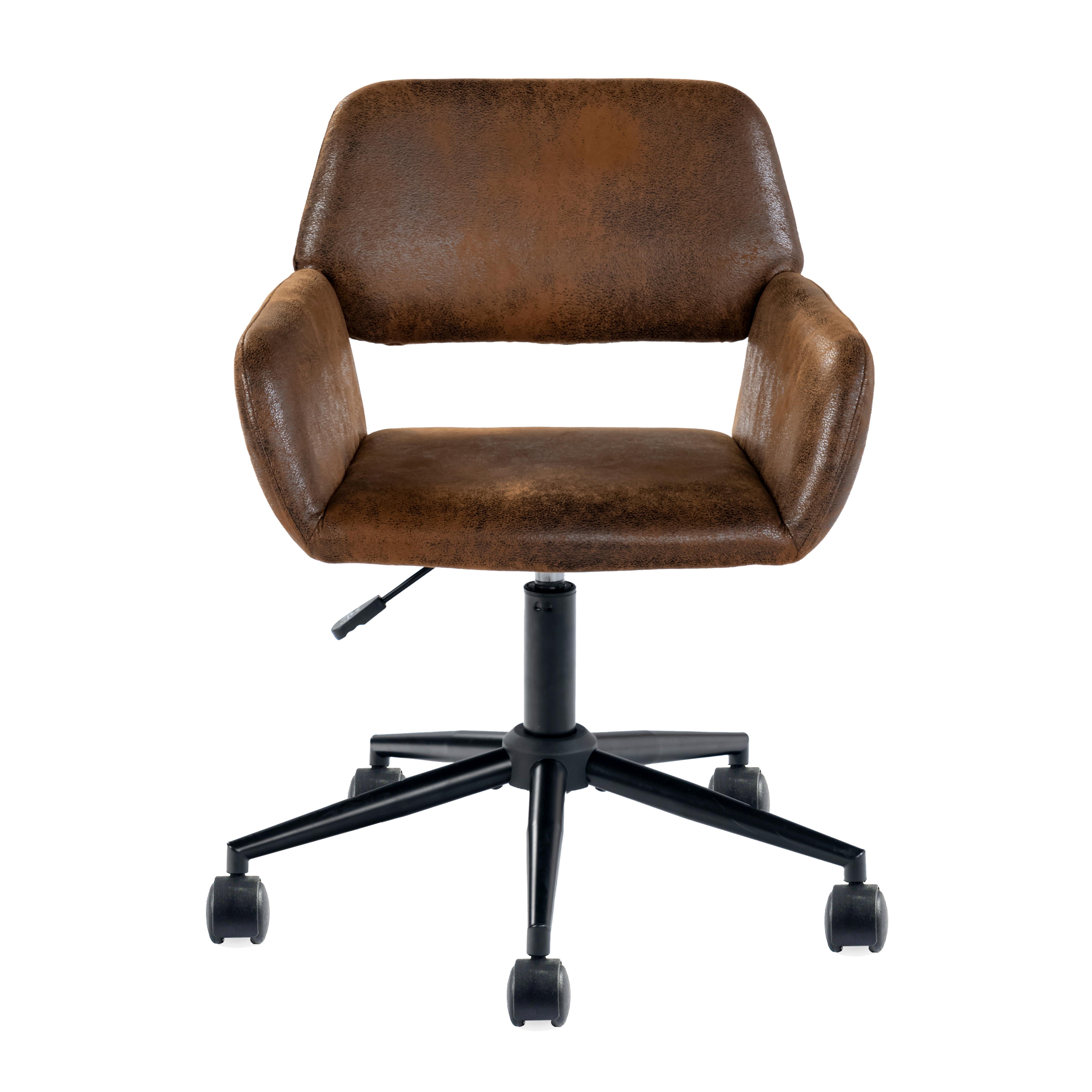 KINDERDREHSTUHL Wildlederoptik höhenverstellbar & 360° drehbar - Schwarz/Braun, Holzwerkstoff/Textil (55/85/56cm) - Urban Meuble