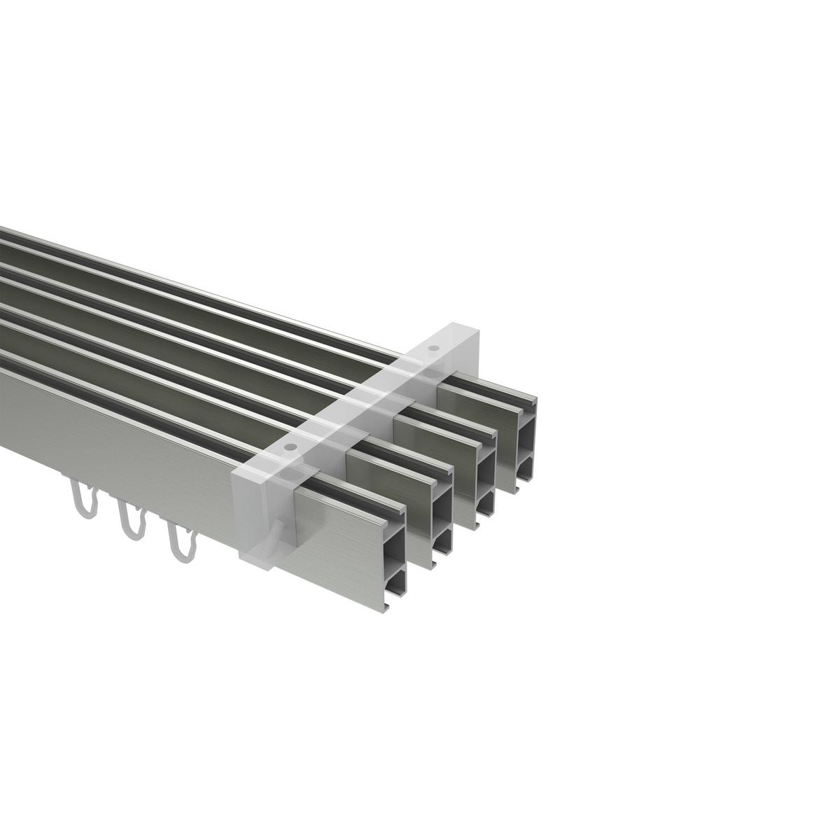GARDINENSTANGE INNENLAUF Smartline Paxo 300 cm (geteilt in 3 x 100 cm), 4-läufig, 14x35 mm Edelstahl-Optik - Edelstahlfarben, Metall (300cm) - INTERDECO
