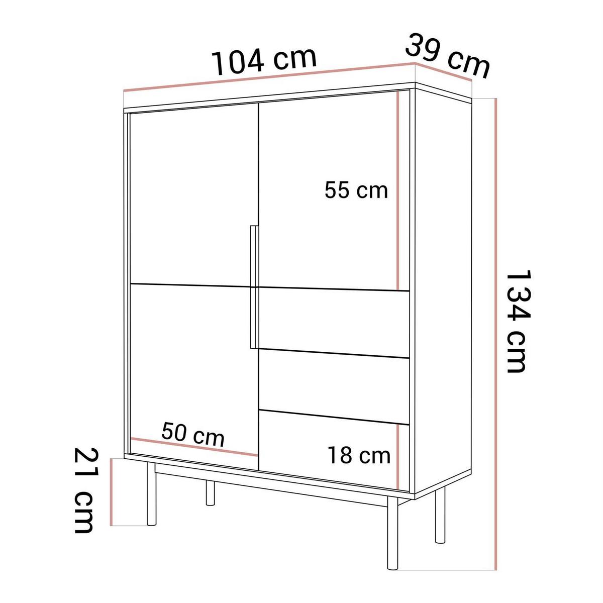 HIGHBOARD MIRACLE 3D3S mit Schubladen dreitrürig Kaschmir - Kaschmir, Holzwerkstoff (104/134/39cm) - Lookway