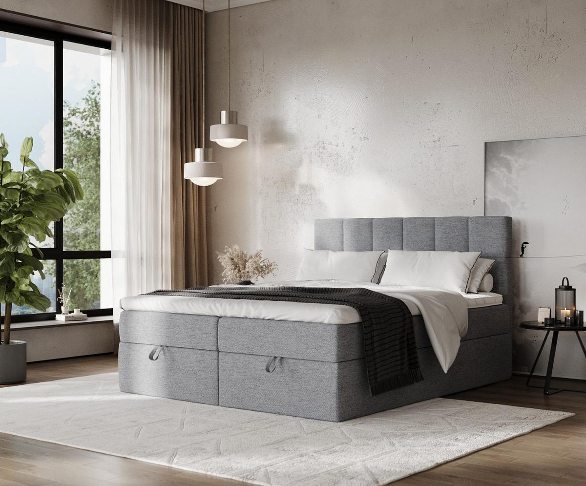 BOXBETT Savio 140/200 cm Grau im Neve Stoff - Schwarz/Grau, Holz/Holzwerkstoff (140/200cm) - AltaBeds
