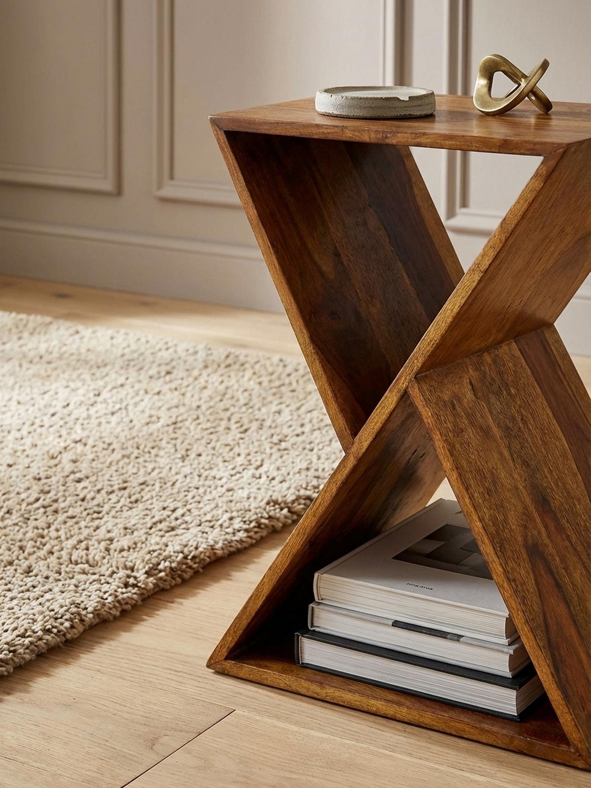 BEISTELLTISCH – Massivholz Braun X-Gestell mit 2 Ablagen - Braun, Holz (30/43/60cm) - KADIMA DESIGN