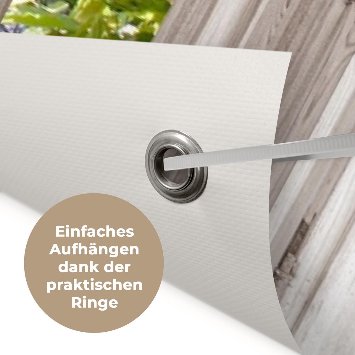 GARTENPOSTER Blauer Regen - Blumen - Aussicht - Baum - Frühling Poster für draußen 180x120 cm - Beige, Kunststoff (180/120/0.2cm) - OnlyWow