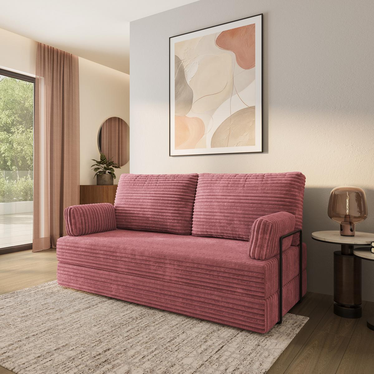 BETTSOFA SILAR aus Schaumstoff Kordstoff Rosa Schlaffunktion - Rosa, Textil (170/86/80cm) - MASSENO
