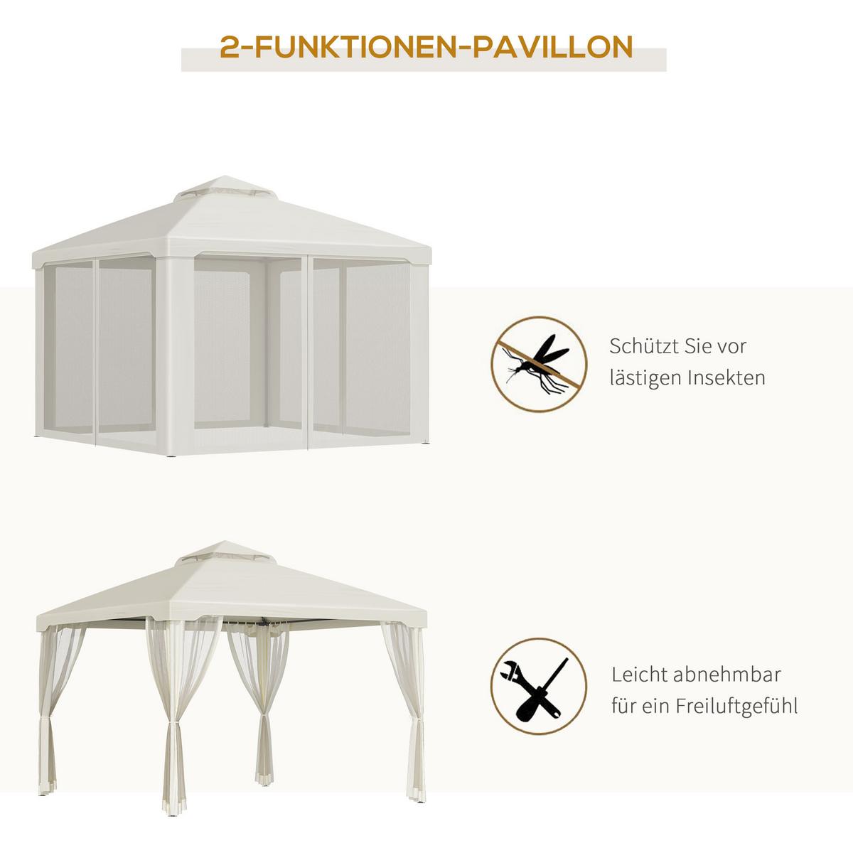 PAVILLON, Grau/Cremeweiß, Polyester, Metall - Creme, Kunststoff (294/265/294cm) - Outsunny