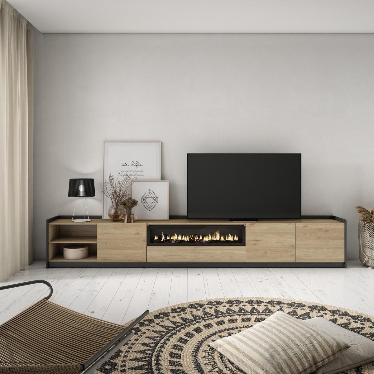 LOWBOARD, Eiche Schwarz, Elektrokamin, 310/37/50cm - Eichefarben, Holzwerkstoff (310/50/37cm) - Skraut Home