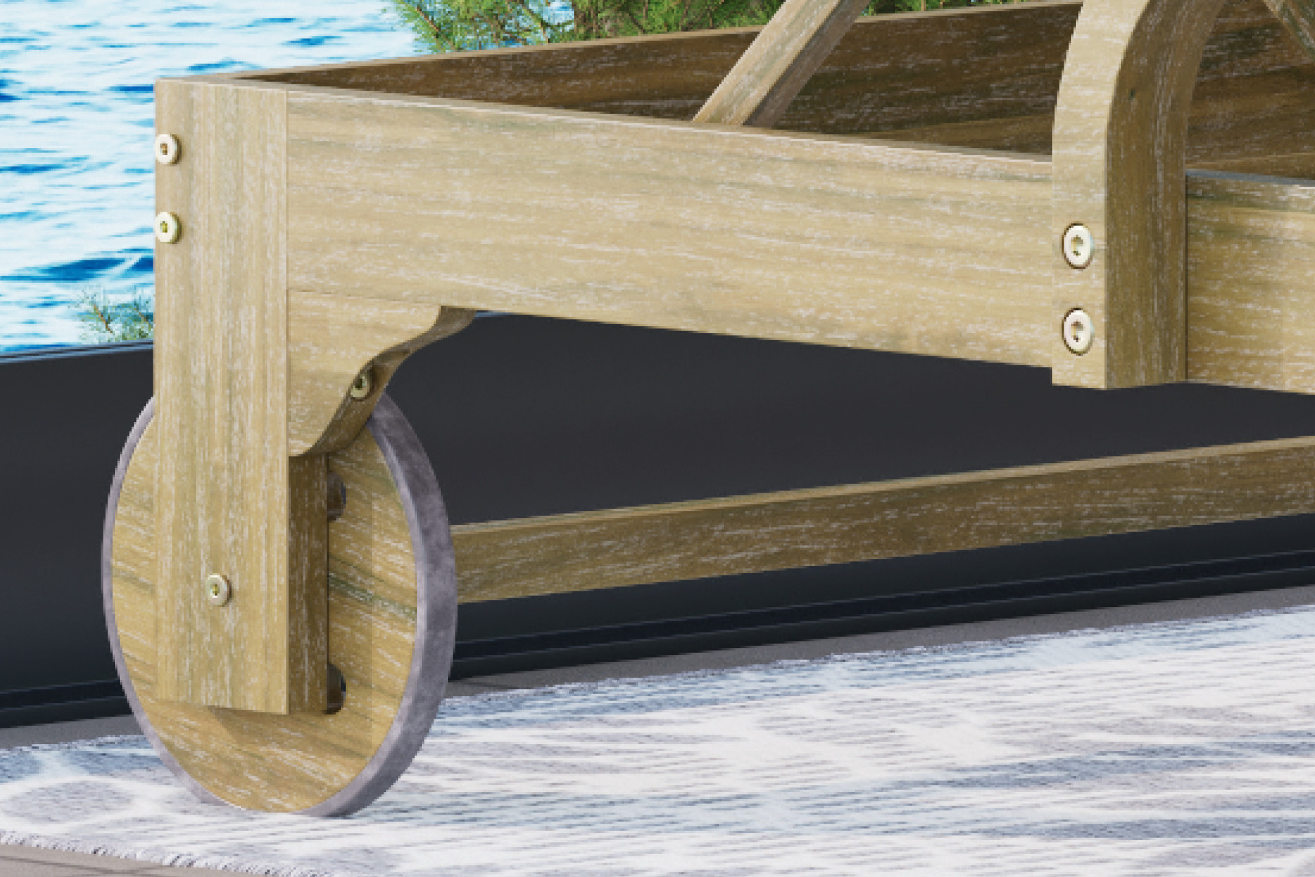 Gartenliege Doppelliege Akazie Echtholz massiv geölt inkl. Räder am Kopfende 