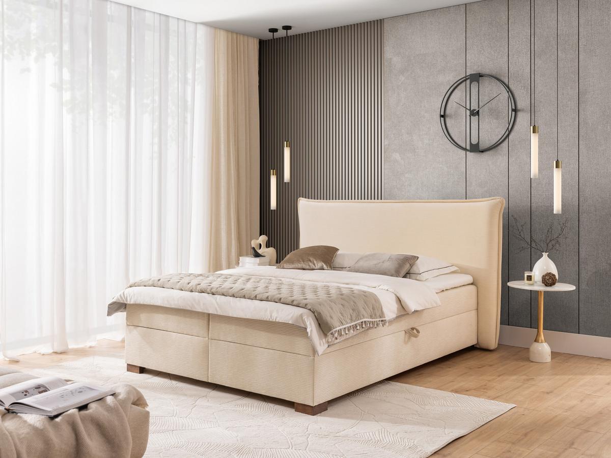 BOXBETT Lovetti, Strukturstoff mit Cordoptik, H3 - Beige/Dunkelbraun, Holz/Kunststoff (140/200cm) - S-Style Möbel