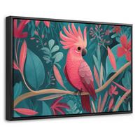LEINWAND Bilder mit Rahmen - Kakadu - Tropische Blätter - Zweig - 60x40 - Petrol, Textil (60/40cm) - MuchoWow