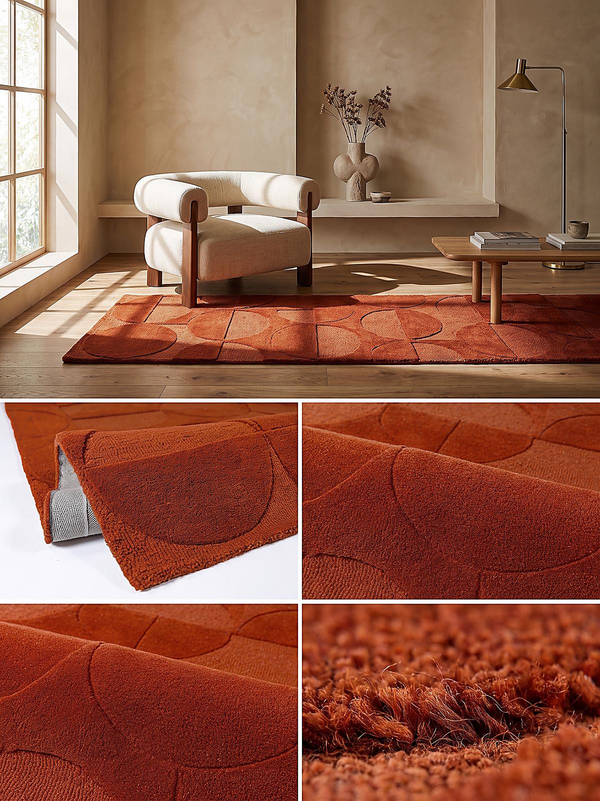 TEPPICHLÄUFER handgetuftet DEBEN, Kreis-Geometrie, Terrakotta, 60 x 230 cm - Orange, Textil (60/230cm) - KADIMA DESIGN