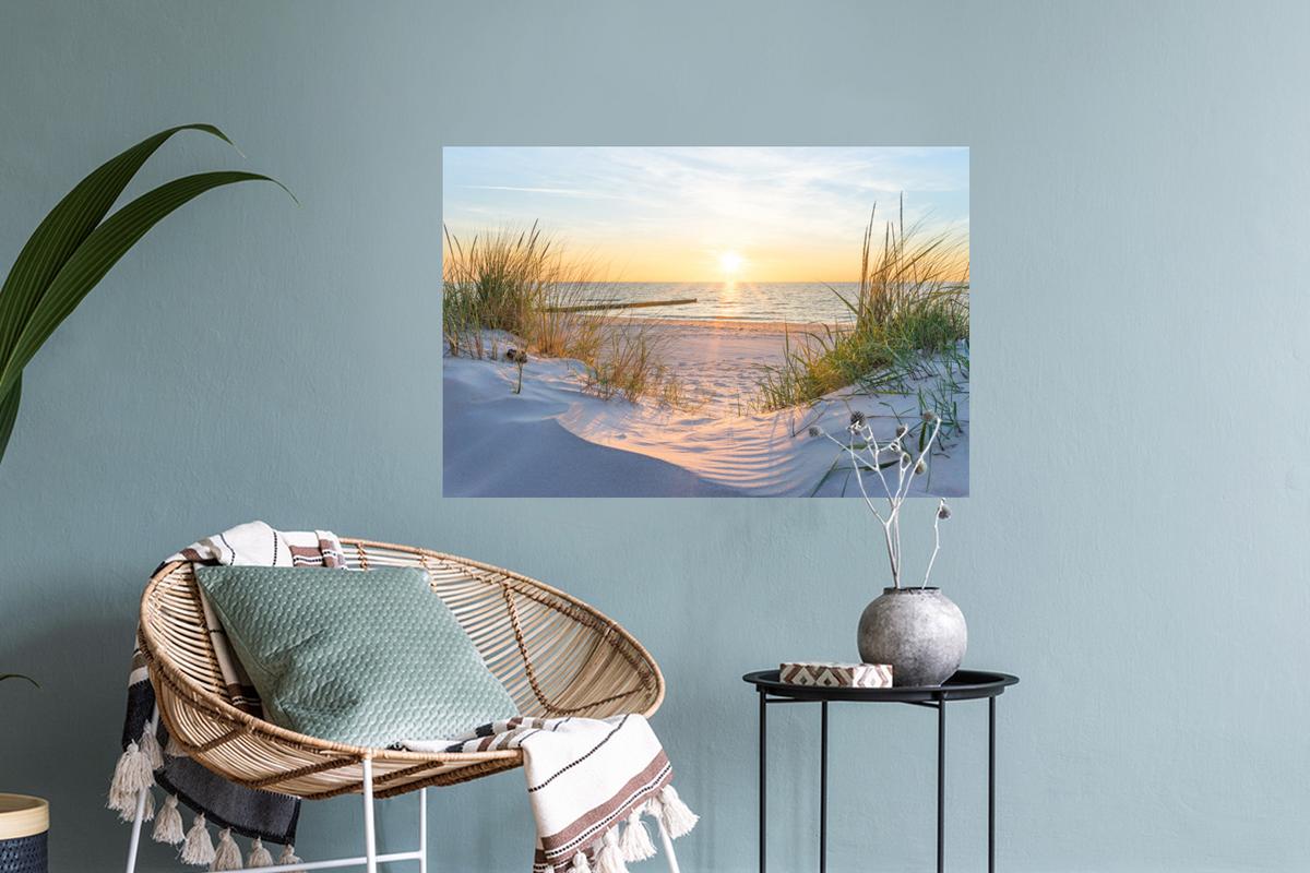 WANDTATTOO Strand - Sonne - Düne - Gras - Sand - Horizont Deko Wohnzimmer 60x40 cm - Hellblau, Kunststoff (60/40/0.1cm) - MuchoWow