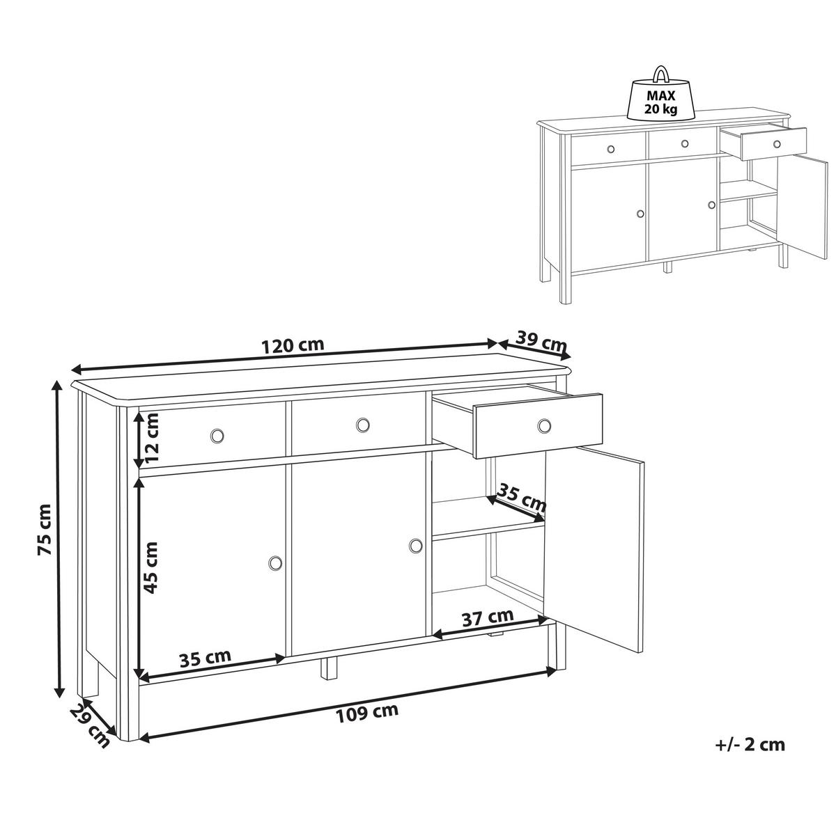 SIDEBOARD mit 3 Türen Schwarz Olate - Schwarz, Holzwerkstoff (120/75/39cm) - Beliani