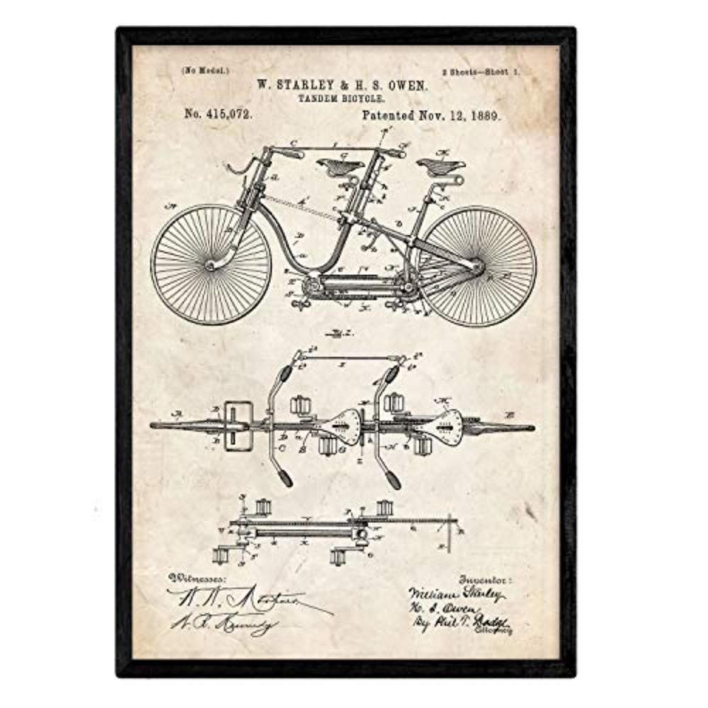 POSTER Tandem-Fahrrad Patent A3 Rahmenlos - Klar, Papier (29.7/5/42cm) - Nacnic