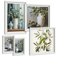 BILDER SET 5er Set - 50x50 cm & 20x30 cm & 40x60 cm Weißer Rahmen - Löwenzahnblüten, pastellfarbene Gräser - Weiß, Kunststoff (40/60cm) - TULUP