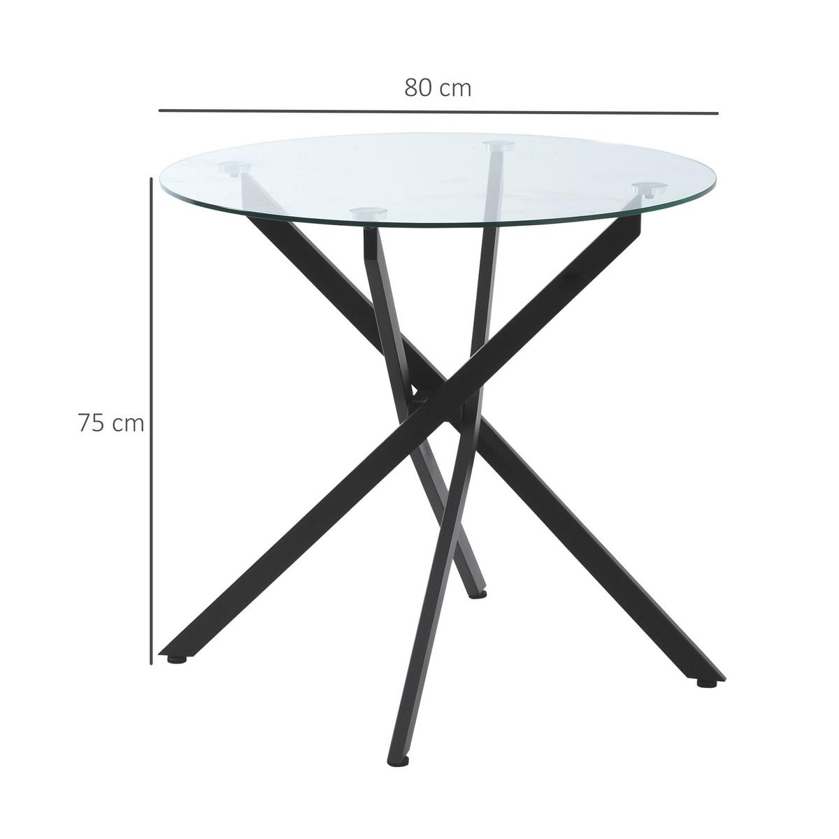 ESSTISCH, Rund Küchentisch für 4 Personen, runder Esszimmertisch Hartglas - Schwarz, Metall (80/80/75cm) - HOMCOM