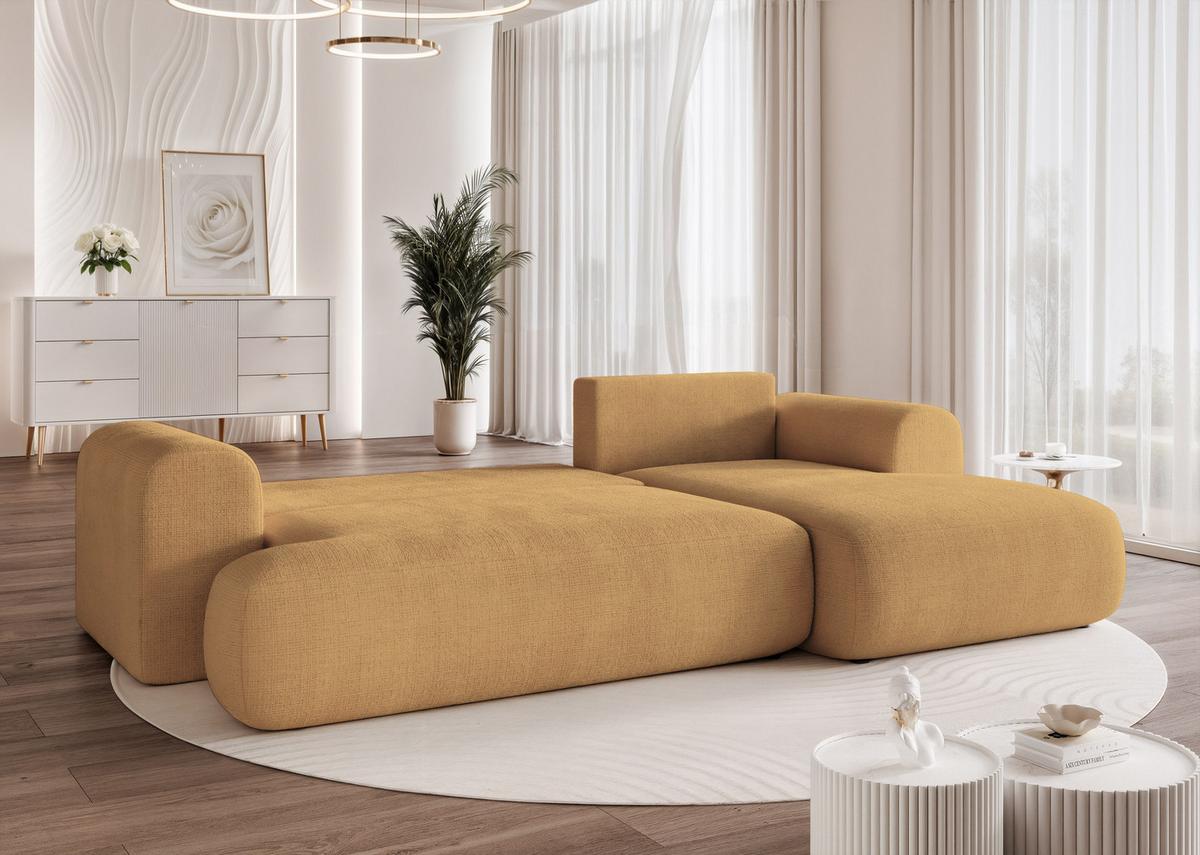 ECKSOFA BLOOM Rechts mit Schlaffunktion und Bettkasten Gelb - Gelb, Kunststoff/Textil (263/150cm) - Idohome