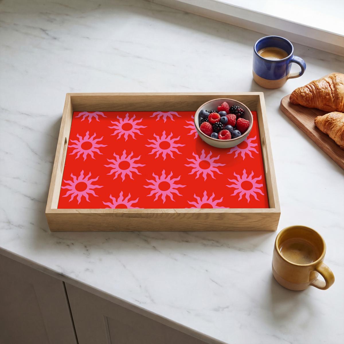TABLETT Sonnen - Rot - Rosa - Muster - Sommer 40x30 cm - Rot, Holz (40/5/5cm) - OnlyWow