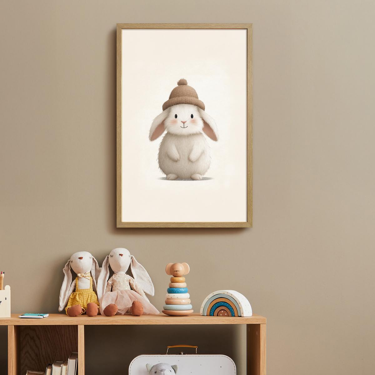 WANDLEUCHTE MIT AKKU Kaninchen - Hut - Ohren - Beige 40x60 cm - Creme, Holzwerkstoff (40/60/8cm) - OnlyWow