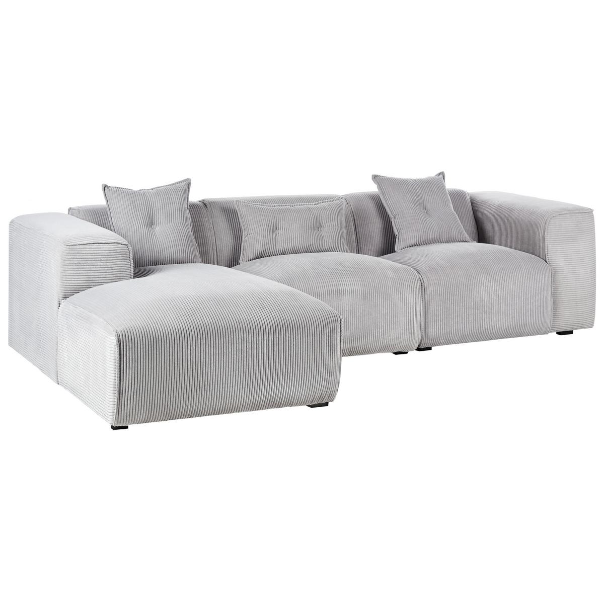 ECKSOFA 3-Sitzer Cord Hellgrau rechtsseitig Dolva - Hellgrau, Textil (294/170cm) - Beliani