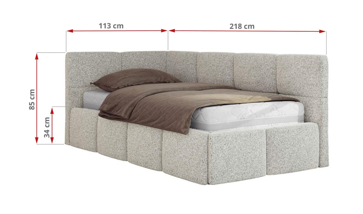 JUGENDBETT ARVO 90/200 - Hellgrau Strukture - Multipocket-Matratze - Rechts Seite - Hellgrau, Textil (90/200cm) - MKS