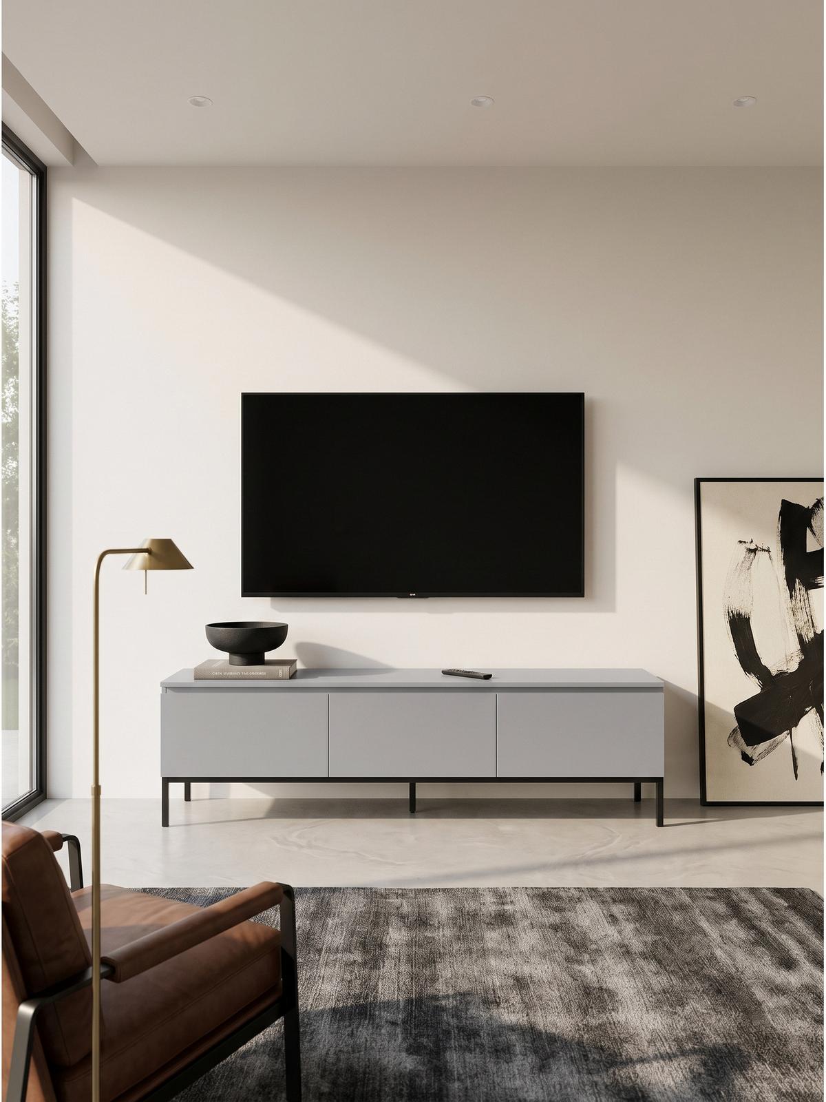 LOWBOARD GAETA, MDF, Hellgrau, 150 x 37 x 46 cm - Schwarz/Grau, Holzwerkstoff/Metall (150/46/37cm) - KADIMA DESIGN